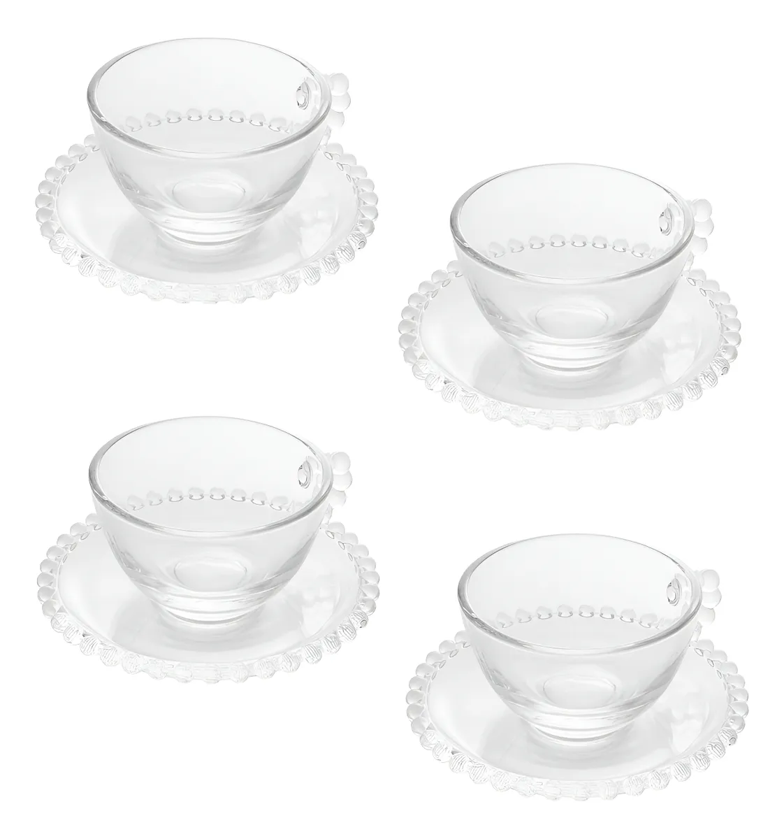 Conjunto 4 Xicaras Chá Com Pires Linha Pearl Wolff 180ml Incolor Pearl
