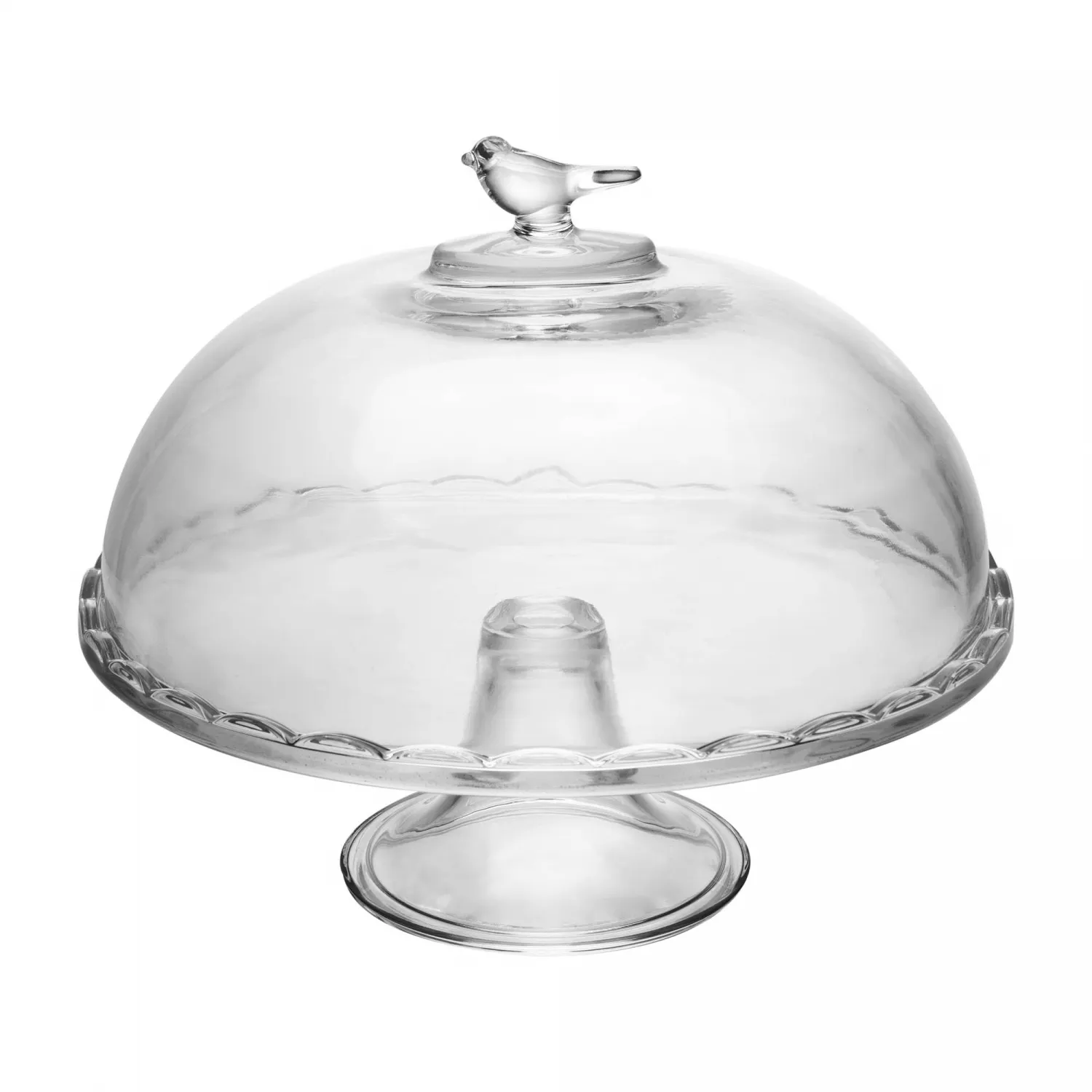 Prato para Bolo com Pé e Tampa Bird 29,5cm x 24cm Vidro - Wolff