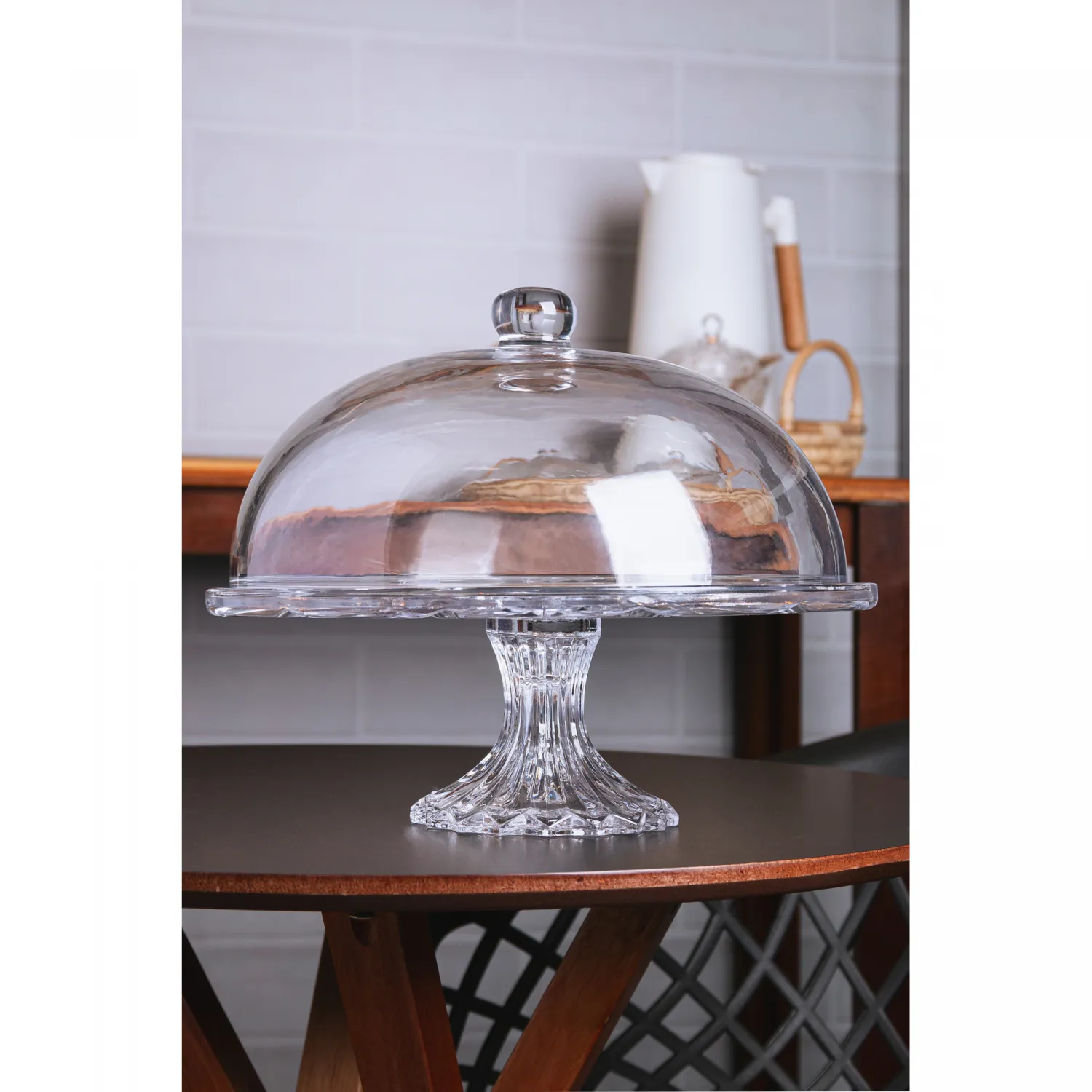 Prato para Bolo com Pé e Tampa Deli Diamond 30cm x 23,5cm Vidro - Lyor